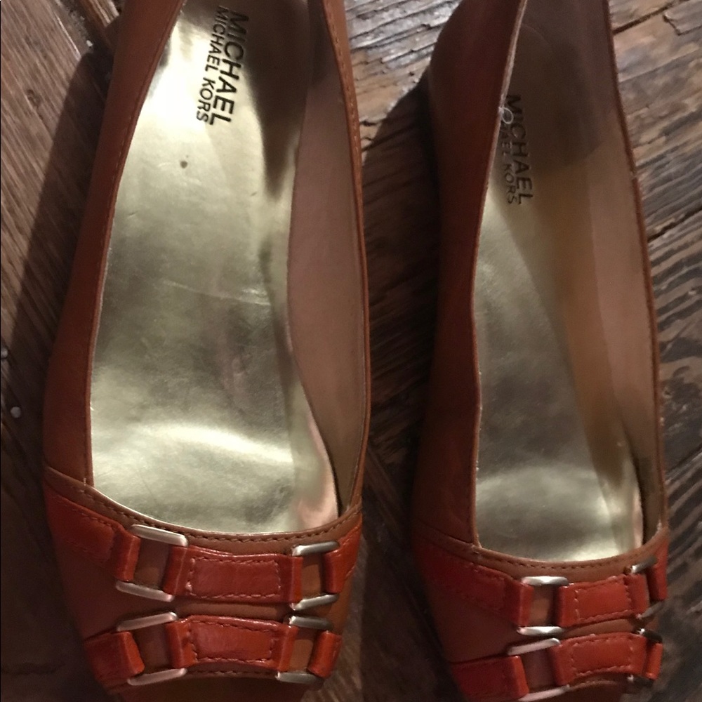 Michael Kors peep toe leather flats